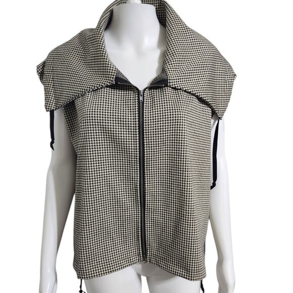 Bryn Walker Black White Houndstooth Ruched Sides Zip Up Vest - Sz. XXS Oversize - Picture 3 of 9